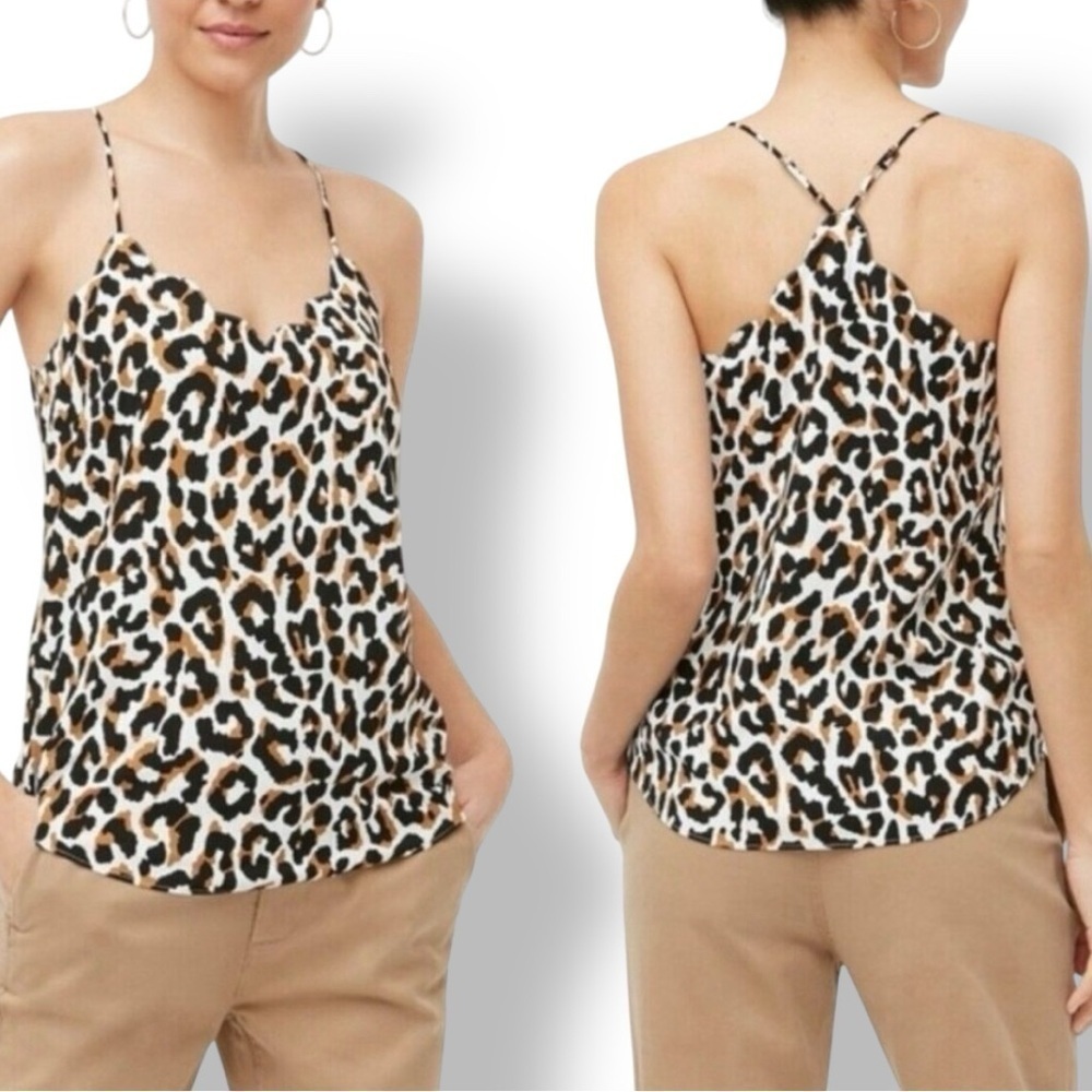 J. Crew Scalloped Trim Racerback Lined Camisole Tank - Leopard Print​​​​​​​​
